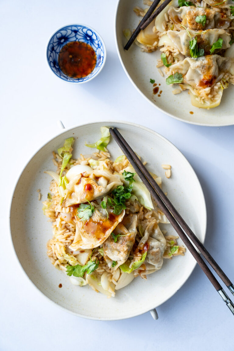 Vegetarisk gyoza med fried rice